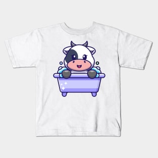 Cute cow in a bathtub cartoon character Kids T-Shirt